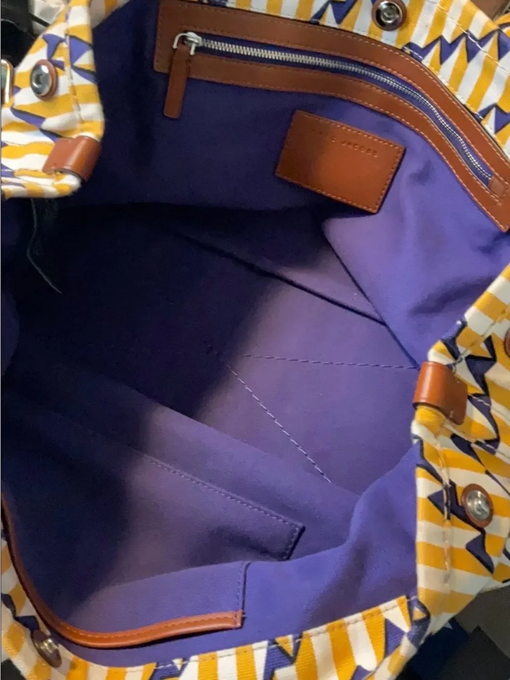 Marc Jacobs Yellow, Navy & White Geometric Canvas Tote